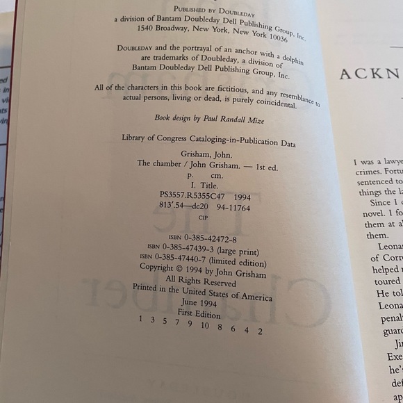 Vintage 1st edition John Grisham The Chamber June 1994 good shape dust cover - Picture 3 of 8